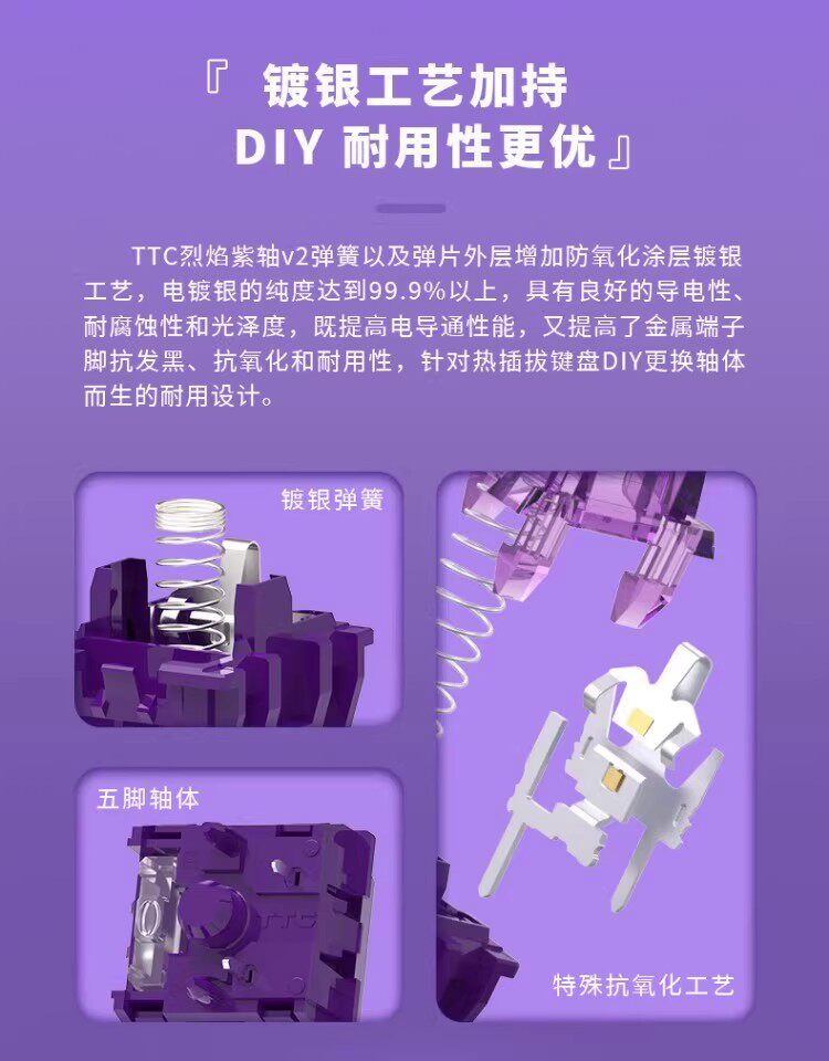 Вал 【顺丰】ttc烈焰紫轴v2轴办公电竞游戏热插拔客制化hifi机械键盘