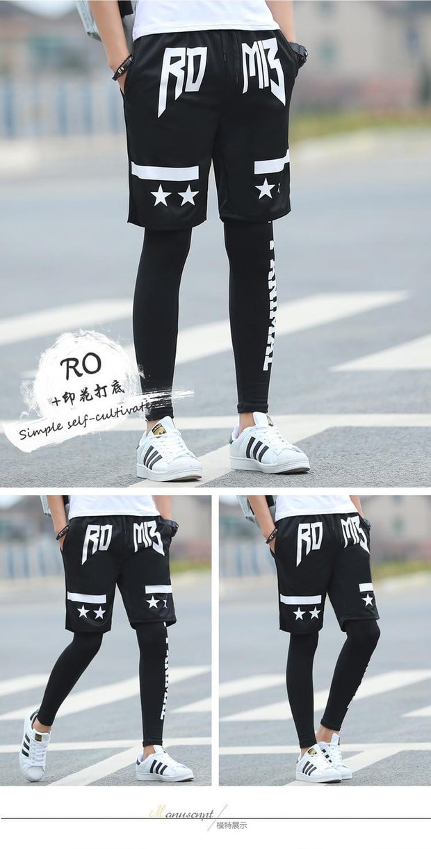 Chạy quần nam cộng với quần short nhung phù hợp với quần legging Chạy quần thể dục thể thao hip hop giả hai quần nam quần đũi nam