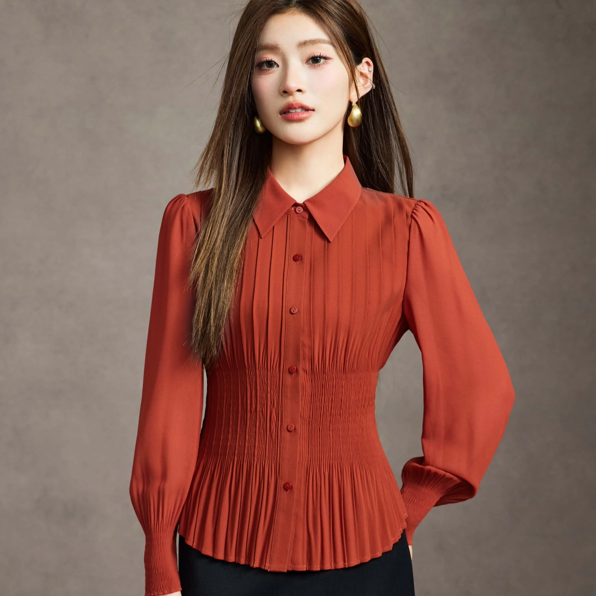 осень 2025, новый стиль, короткая рубашка с небольшим ароматом, топ на талии, шифоновая рубашка с длинными рукавами, женская универсальная рубашка в западном стиле
