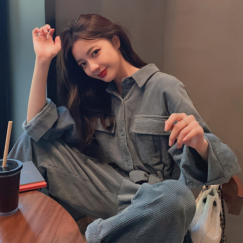 Corduroy Jumpsuit for Women 2026 Spring and Autumn New Loose Straight High-Waisted Overalls Petite Jumpsuit Set