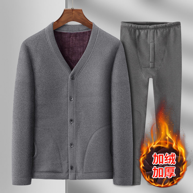 Winter middle aged warm lingerie suit men's gush thickened anti-chill dad dress Grandpa wearing a cardiff cotton coat-Taobao