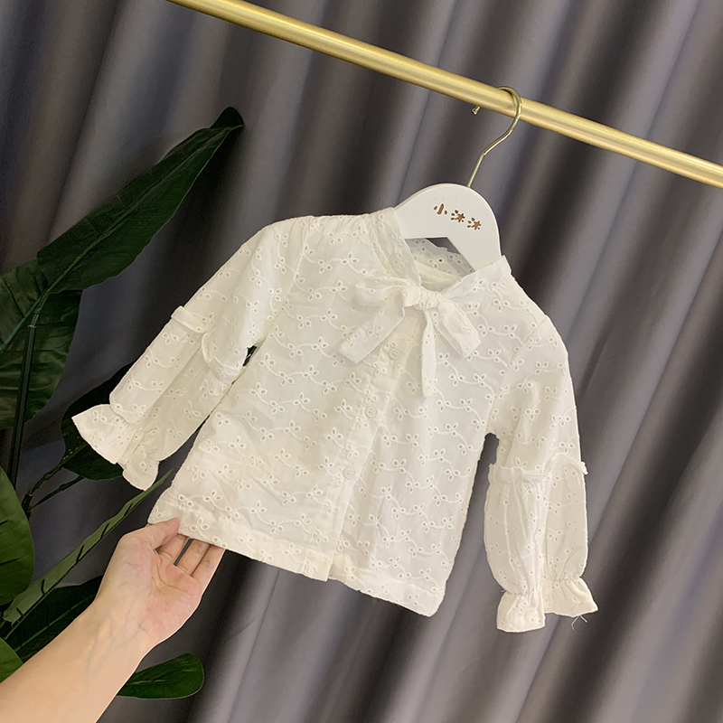 Female Baby Shirt Long Sleeve Pure Cotton Princess Girl Shirt Spring Autumn 2021 New Little Girl White Blouse Baby