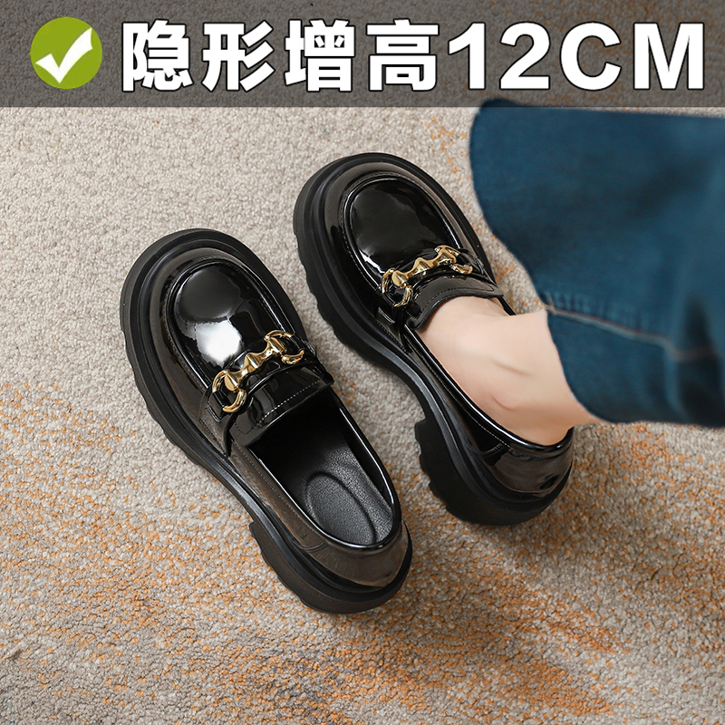12cm Genuine Leather Height-Increasing Thick-Soled Loafers, British Style 2026 New Model, Small Size High-Heeled Commuting Black Leather Shoes 12cm Genuine Leather Height-Increasing Thick-Soled Loafers, British Style 2026 New Model, Small Size High-Heeled Commuting Black Leather Shoes