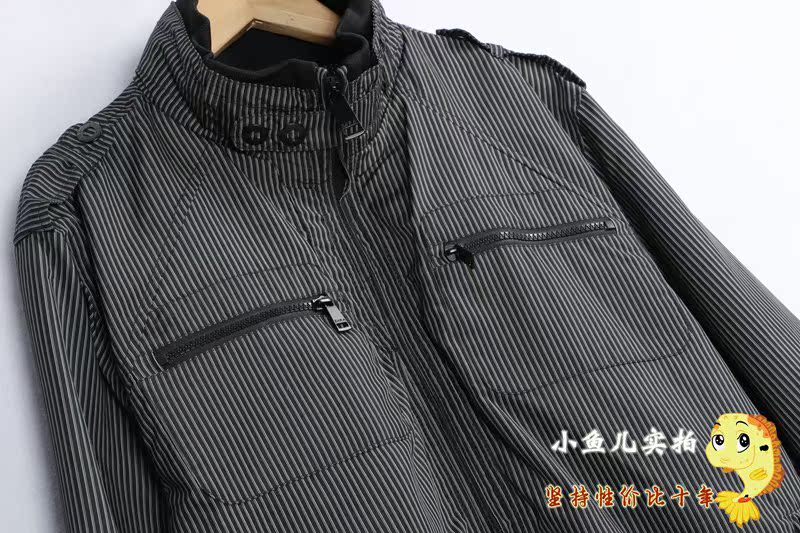 72 áo khoác dọc cổ áo sọc lỏng đơn giản lỏng nén áo khoác nhỏ cá nước ngoài buôn bán đàn ông ngắn của.