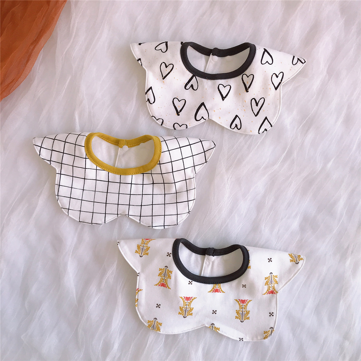 Pure cotton 360-degree round rotatable baby bib with baby anti-spitting milk spat towels Children's fashion surrounding hood false collar