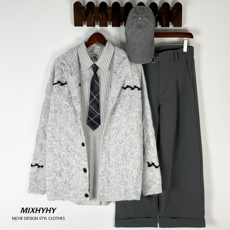 Mixhyhy American Retro Diamond Pattern Sweater for Men, Autumn and Winter, Lazy Style, Soft and Cozy Knit Top Jacket