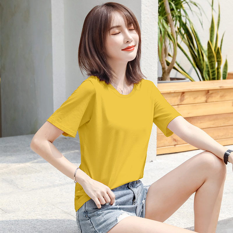 Short-sleeved t-shirt women's pure cotton 2022 new loose half-sleeved ginger yellow bottoming shirt solid color inner top summer