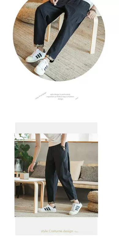 Mùa hè vải lanh chín quần Trung Quốc phong cách quần nam nam mỏng phần lỏng chân harem quần cotton và vải lanh quần thường - Quần Harem