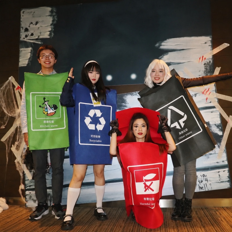 Halloween Garbage Sorting Bin Cosplay Costumes for Adults, Men and Women Performance Outfits, Fun Stage Costumes, Kitchen Battle