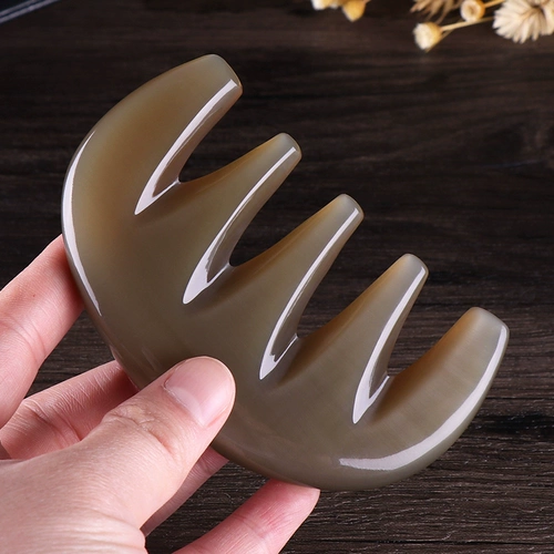 Подлинная утолщенная белая вода массажная расческа рога скота, соскоба, пятитурированная точка расчески, нажмите кожу головы, чтобы пройти через расческу меридиана