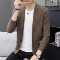 Spring and Autumn Korean sweater mens cardigan thin trend slim solid color knitted jacket mens casual Handsome thread coat