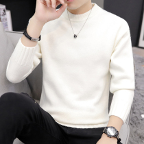 2021 autumn and winter new mens round neck sweater Korean trend solid color base sweater mens thick thread coat