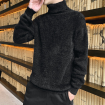 Imitation mink velvet turtleneck sweater mens 2021 New Korean loose solid color knitted base shirt mens thick thread coat
