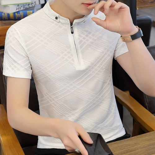 Летняя шелковая базовая приятная телу футболка polo с молнией, короткий рукав, в корейском стиле