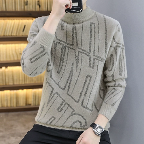 Мужской модный демисезонный трендовый трикотажный свитер, высокий воротник, увеличенная толщина