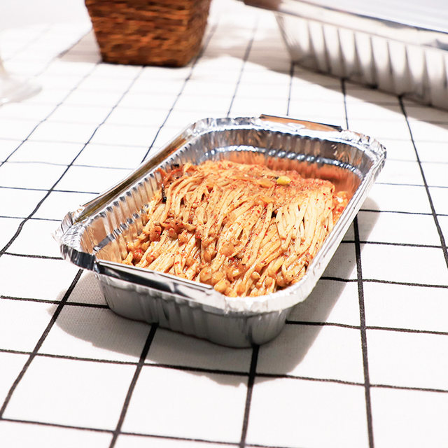 Tin Foil Box Barbecue Rectangular Tin Foil Tray Disposable Thickened High Temperature Resistant Heatable Takeaway Round Tin Foil Box