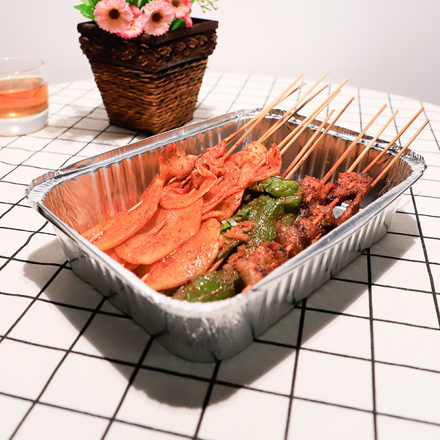 Tin Foil Box Barbecue Rectangular Tin Foil Tray Disposable Thickened High Temperature Resistant Heatable Takeaway Round Tin Foil Box