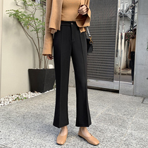 Black high-waisted micro-Bell pants womens spring and autumn fall feeling thin pants small straight nine-point suit pants