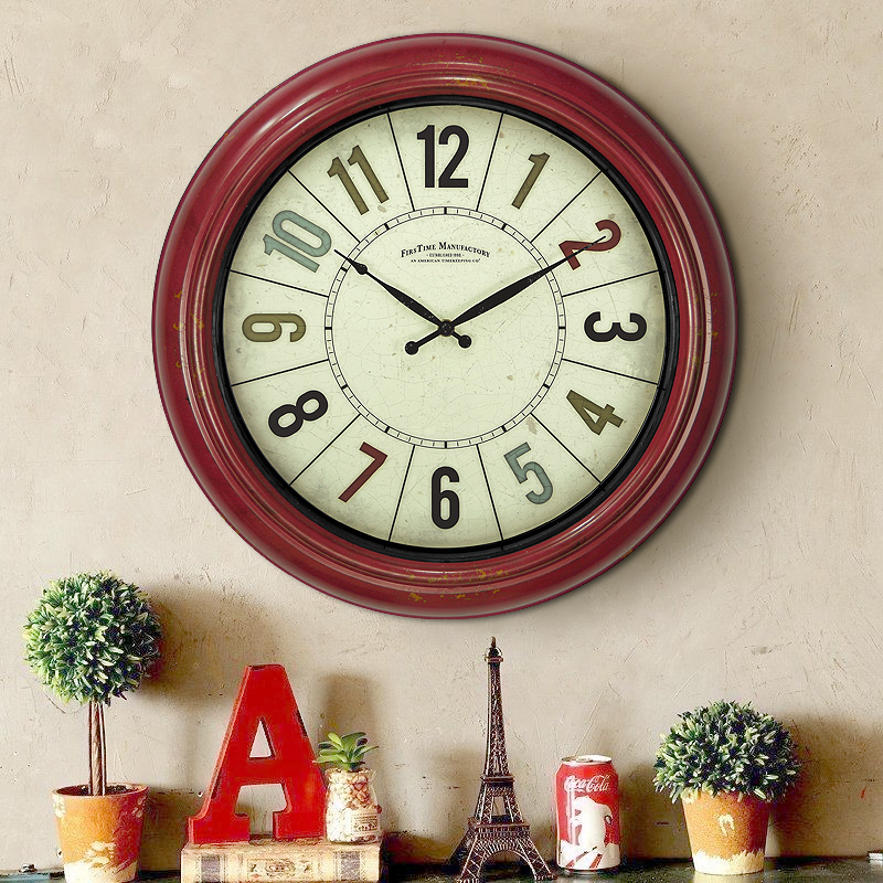 European retro retro wall clock watch living room American country wall clock Creative pastoral industrial wind silent large circle