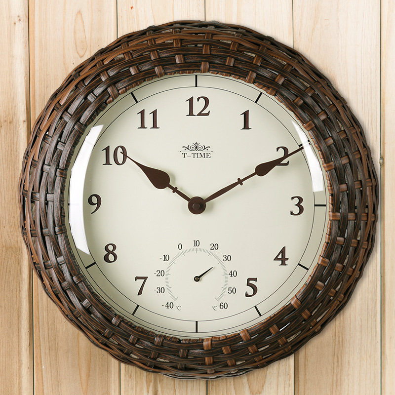 Original European-style fields Vine-Knitted Thermometer wall-mounted bell Living room mute modern creative clock table wall clock hanging decoration