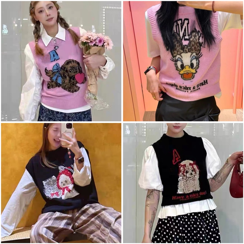 90% off Pieces ■ Correct Version |   New Cartoon Animal Print Wool Knitted Vest Sleeveless Sweater for Women