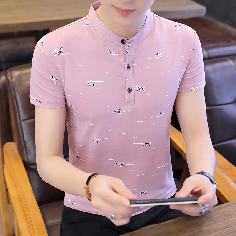 Mùa thu dài tay Áo sơ-mi nam cổ 2019 mới xu hướng cắt nam cotton T-shirt đáy xuống quần áo