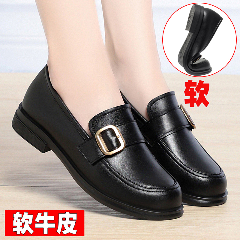 2024 Spring and Autumn New Style Genuine Leather Women's Flat Shoes for Middle-Aged Moms, Comfortable Soft-Soled Loafers