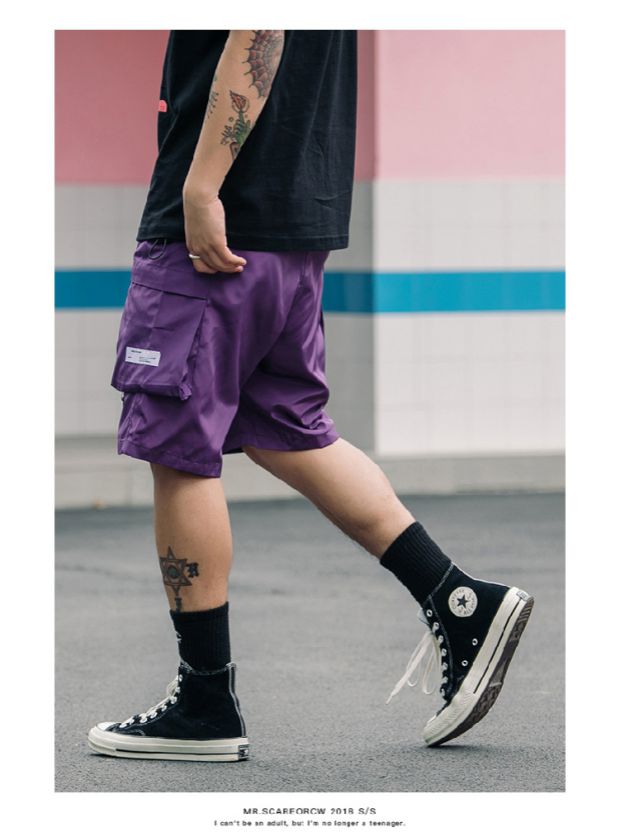 Guochao chức năng hip hop ins siêu lửa dụng cụ quần short nam hiphop lỏng năm quần quần xu hướng đường phố châu Âu và Mỹ quần áo nam hàng hiệu