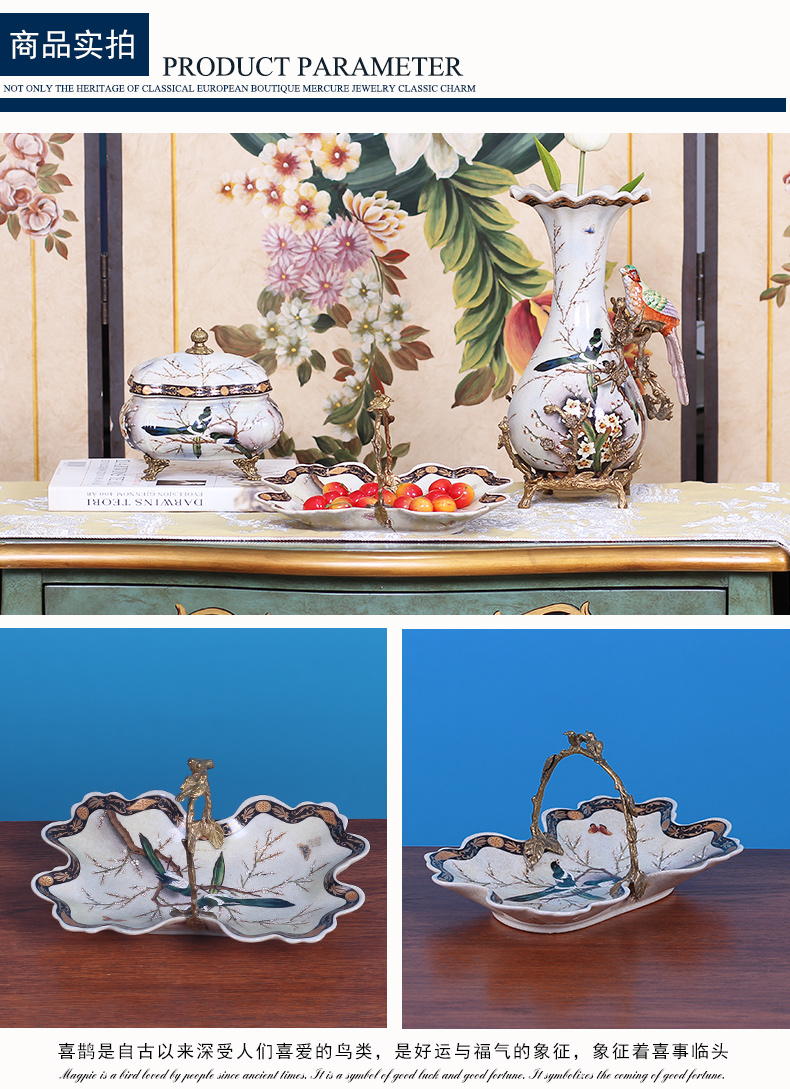 European rural ceramic bowl sitting room key-2 luxury creative American household ornaments of high - grade tea table plate home furnishing articles