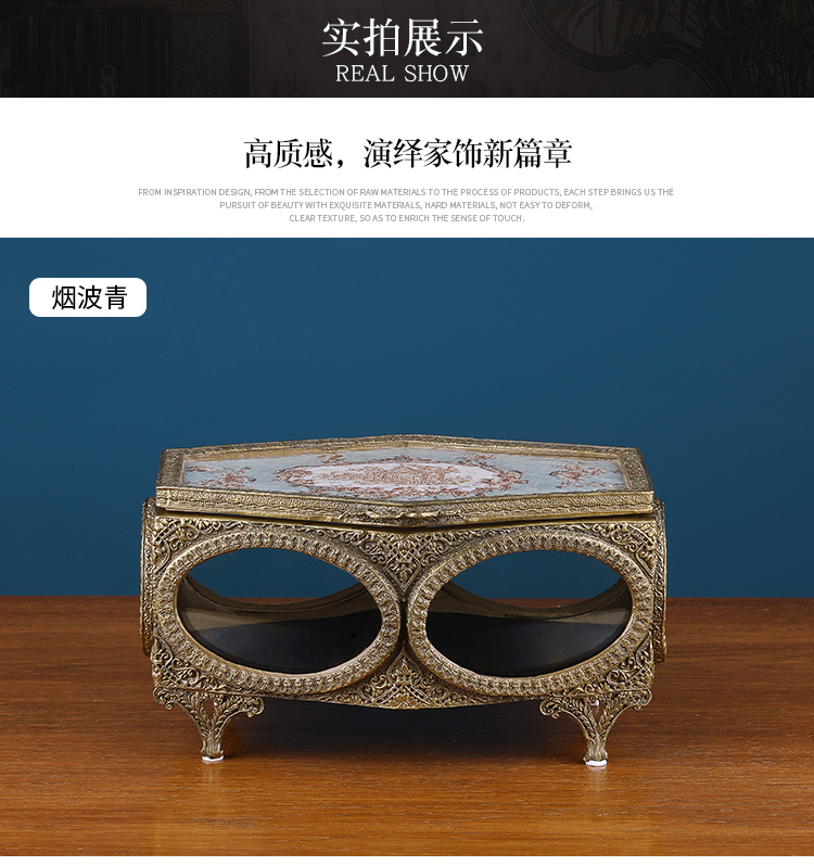 Creative ceramic inlaid copper receive a case antique jewelry box cover desktop dresser jewelry box decoration ou