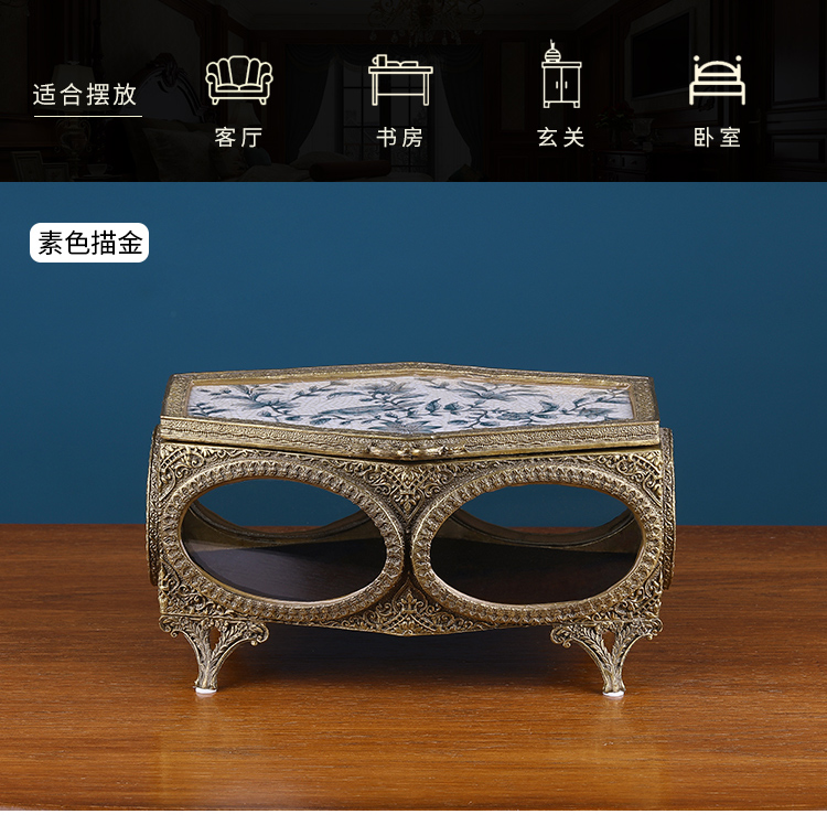 Creative ceramic inlaid copper receive a case antique jewelry box cover desktop dresser jewelry box decoration ou