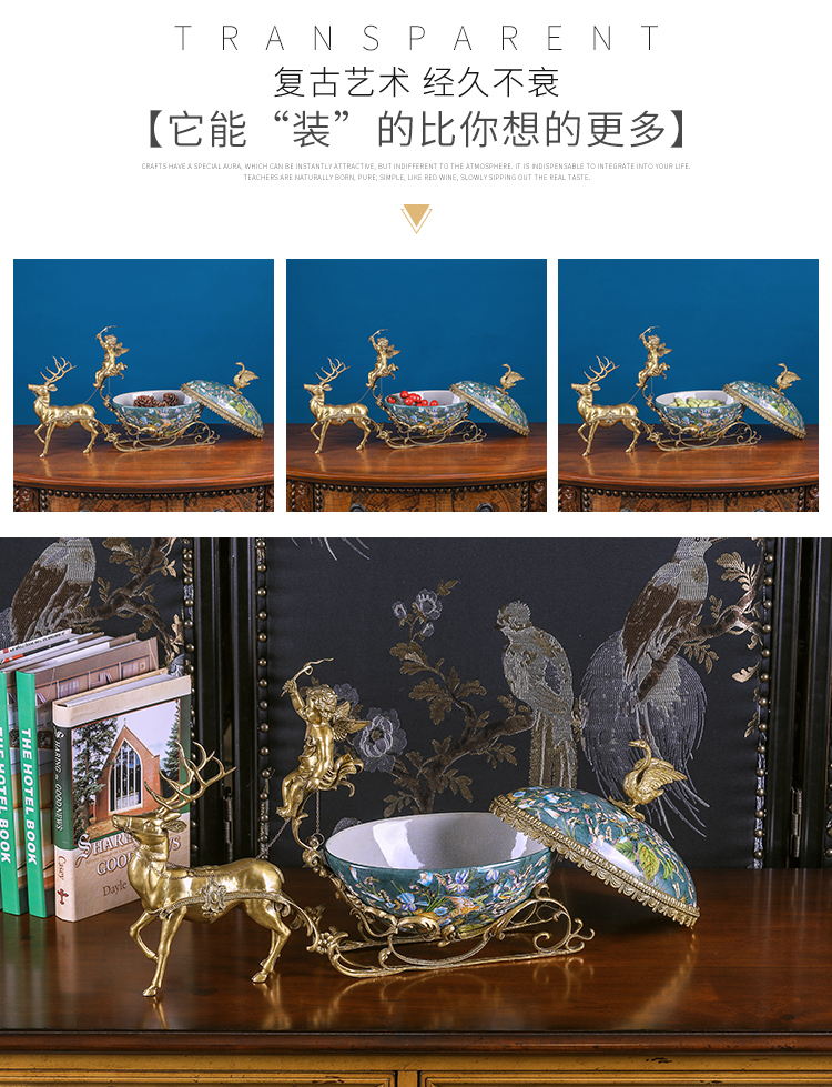 Furnishing articles household act the role ofing is tasted high - grade copper with porcelain deer cart store content box cover European American villa living room porch decoration