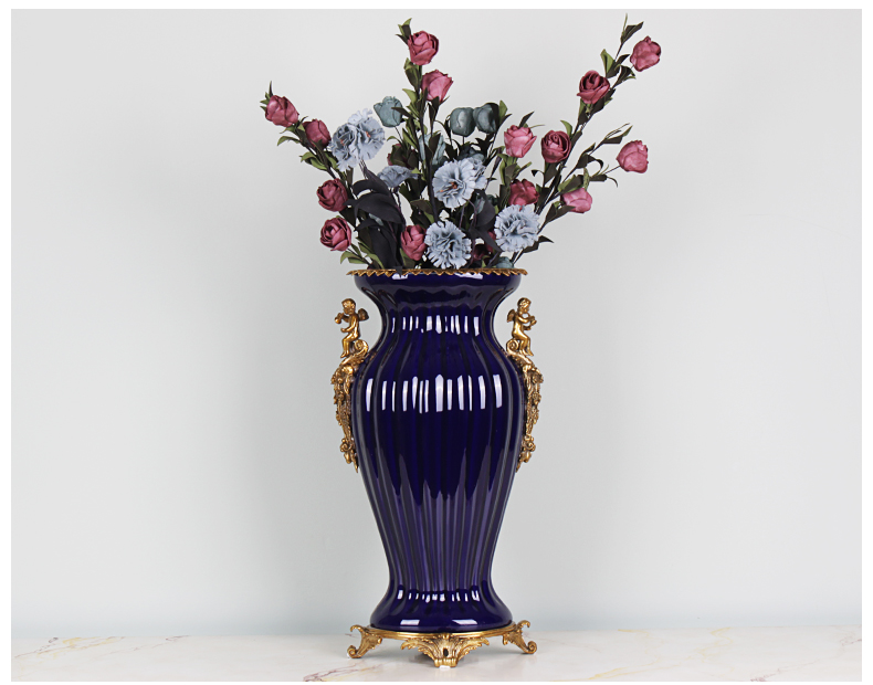 European ceramic inlaid copper flower vase retro creative American household act the role ofing is tasted, the sitting room porch flowers barrels furnishing articles apparatus