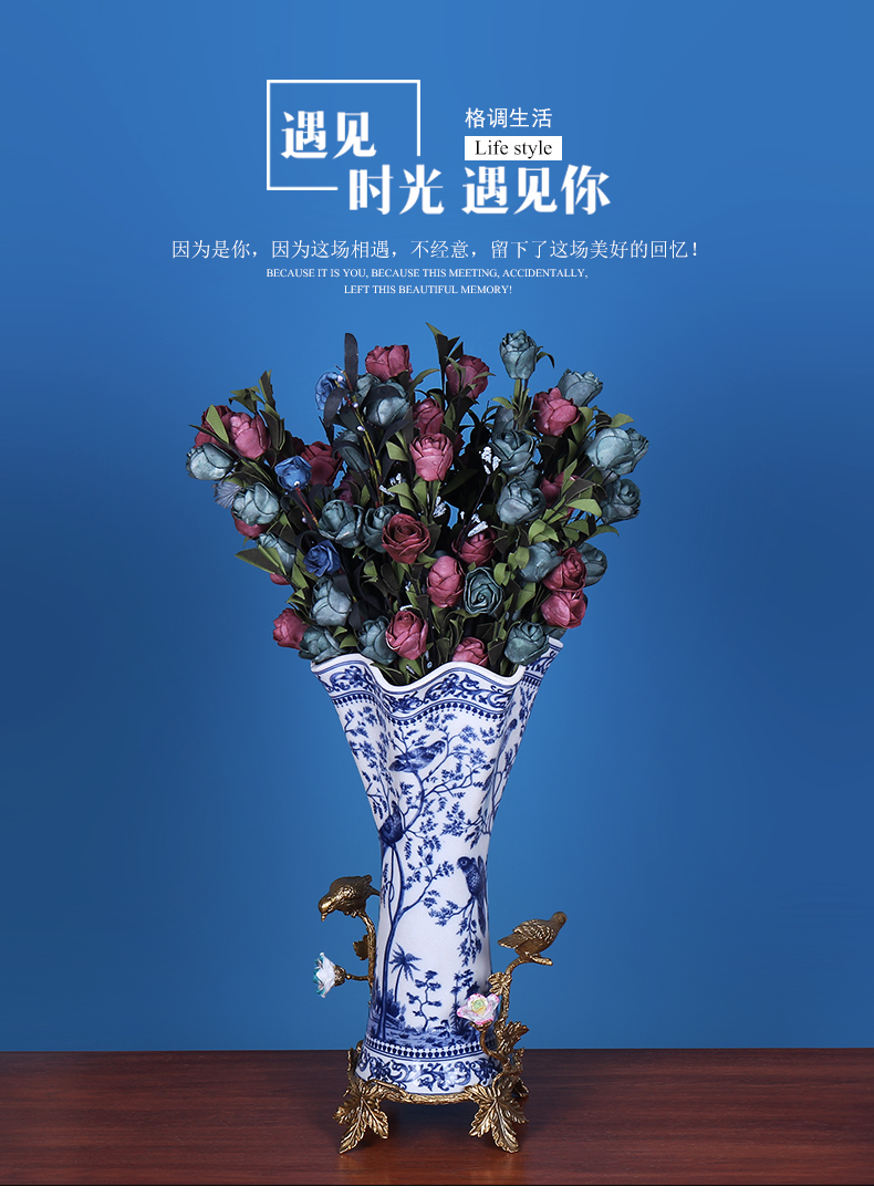 New Chinese style flower decoration handicraft sitting room home furnishing articles Europe type restoring ancient ways of blue and white porcelain vase flower decorations