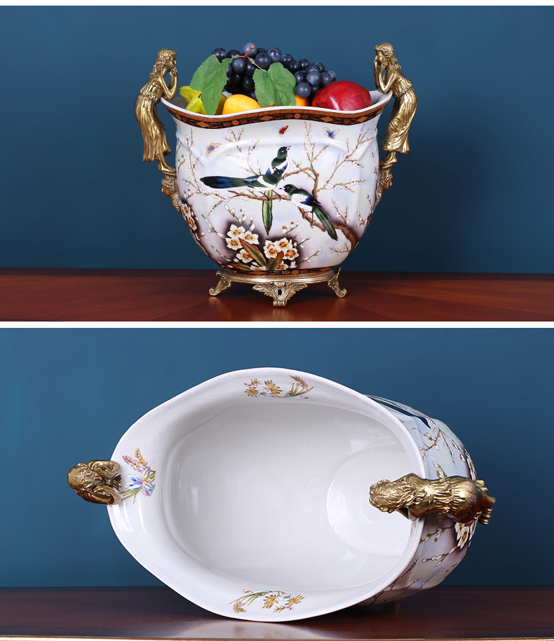 Pure copper beauty fruit bowl ceramic furnishing articles of key-2 luxury artical sitting room porch tea table compote household ornaments