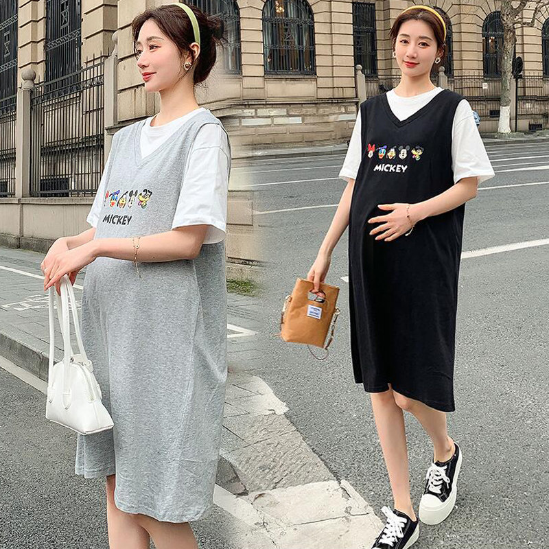 Maternity dress summer late pregnancy summer dress maternity dress summer suit fake two long skirts 2022 new trend