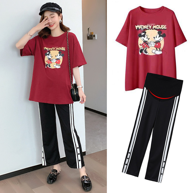 Pregnancy Woman Dress Summer Suit Fashion style jacket T-shirt 90% wide leg pants outside wearing two style foreign spring and summer clothes
