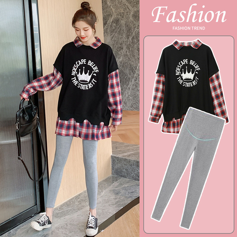 Pregnant women's spring clothing suit fashion models 2022 early spring nets red acrosses for spring fall blouses women's two sets of damp mothers