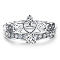 Crown diamond ring two sets of white 18K gold diamond 50 points ring proposal marriage female ring masonry