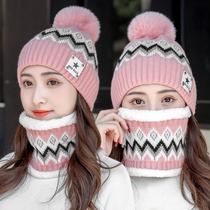 Hat womens autumn and winter wool hat Korean version of the wild ride plus velvet warm hat Winter cold thickened ear protection needle woven hat