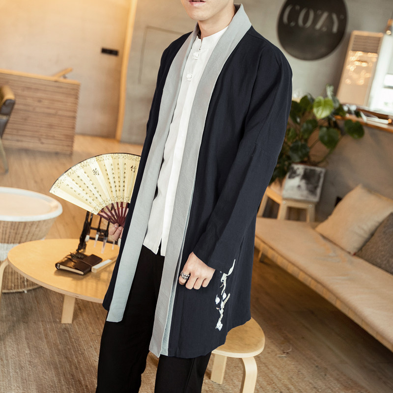 Hanfu open-shirt male Tang suit Chinese wind linen men's style ancient windy jacket acting out of the Beatles The big coat of clothing