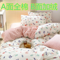 Pure cotton plus crystal velvet bean velvet four-piece set ab one side cotton single-sided velvet winter thickening childrens plush bedding