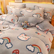 Cartoon coral fleece bedding four-piece winter bed sheet quilt cover flannel milk velvet autumn and winter bed three-piece set
