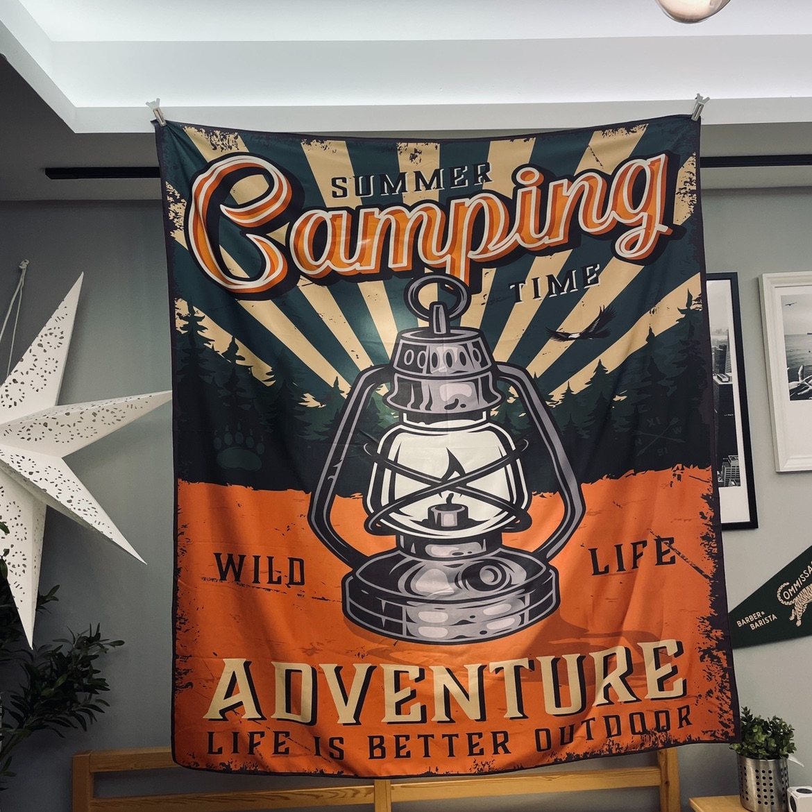 Nordic Outdoor Style Extreme Sports Trim Cloth Hanging Cloth Background Cloth Camping Aesthetic Kerosene Lamp