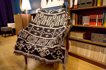  Black and white geometric blue black and white national style geometric leisure blanket Cotton blanket Line blanket Decorative blanket Sofa blanket Cover blanket