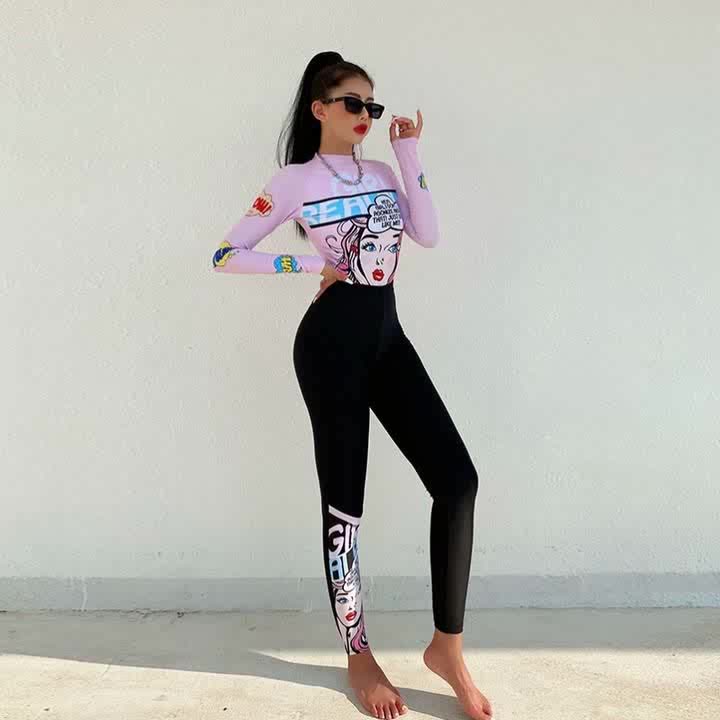 Swimsuit women's summer 2021 new Korean one-piece thin long sleeve trousers sunscreen quick-drying surf wetsuit jellyfish suit