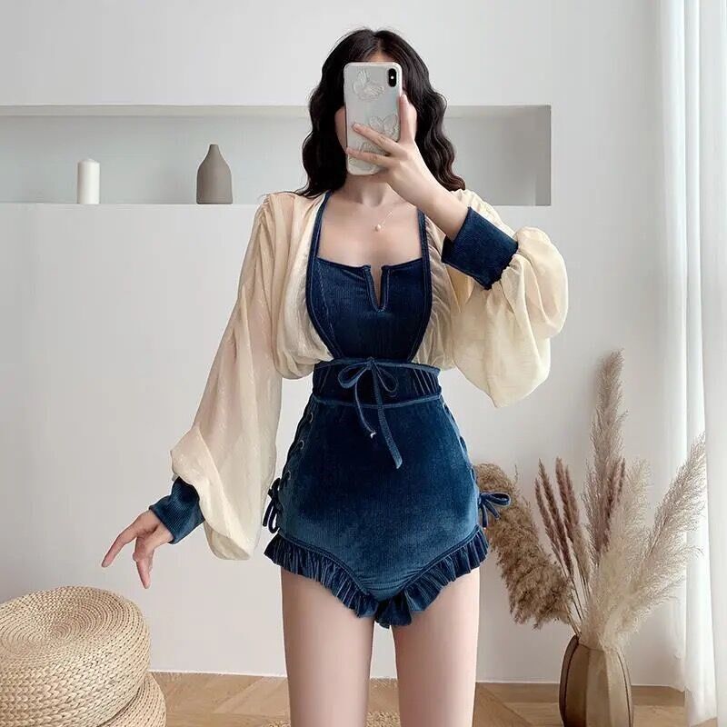 Swimsuit Women 2022 New One-Size Fat Mm Cover Belly Thin Conservative Student Seaside Resort Hot Spring Swimsuit