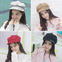  Hat Autumn and winter womens casual woolen beret Korean version of the tide British octagonal hat wild duck tongue pumpkin hat Painter hat