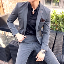 Mens suit suit suit set groom wedding dress business Korean version of trend handsome youth casual BC small suit