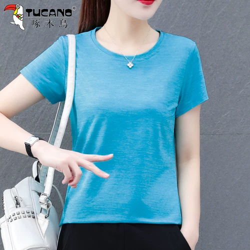 Шелковая летняя тонкая быстросохнущая футболка для отдыха для матери, короткий рукав
